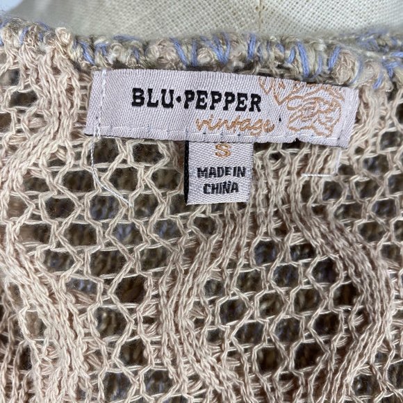 Blu Pepper Vintage Blue Tan V-Neck Sweater Sz S - Picture 7 of 9